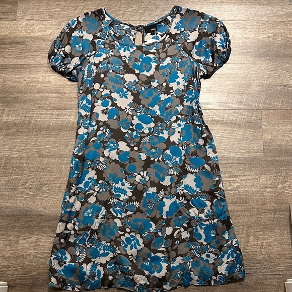 next Dresses & Skirts - Next Floral Blue and Gray A/line mini Dress with pockets Size Small